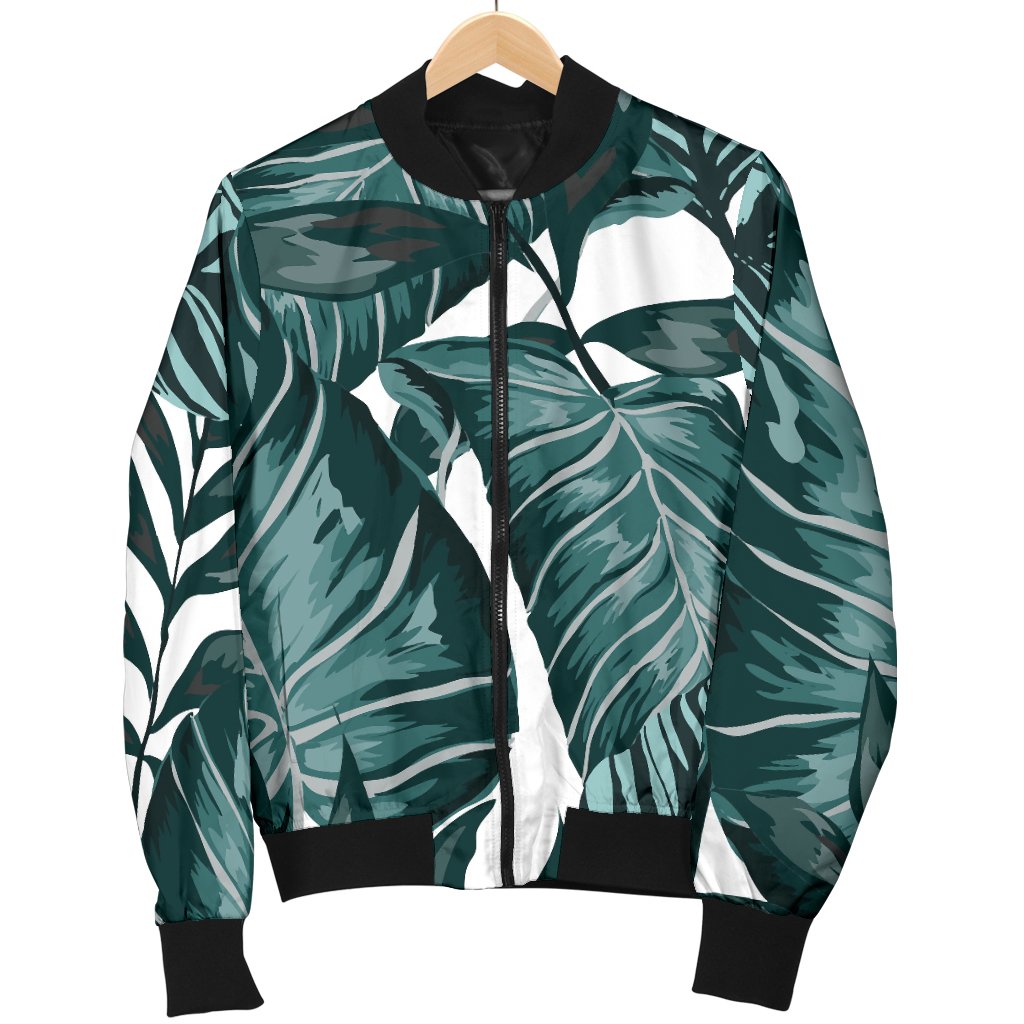 Tropical Palm Leaves Pattern Women Casual Bomber Jacket