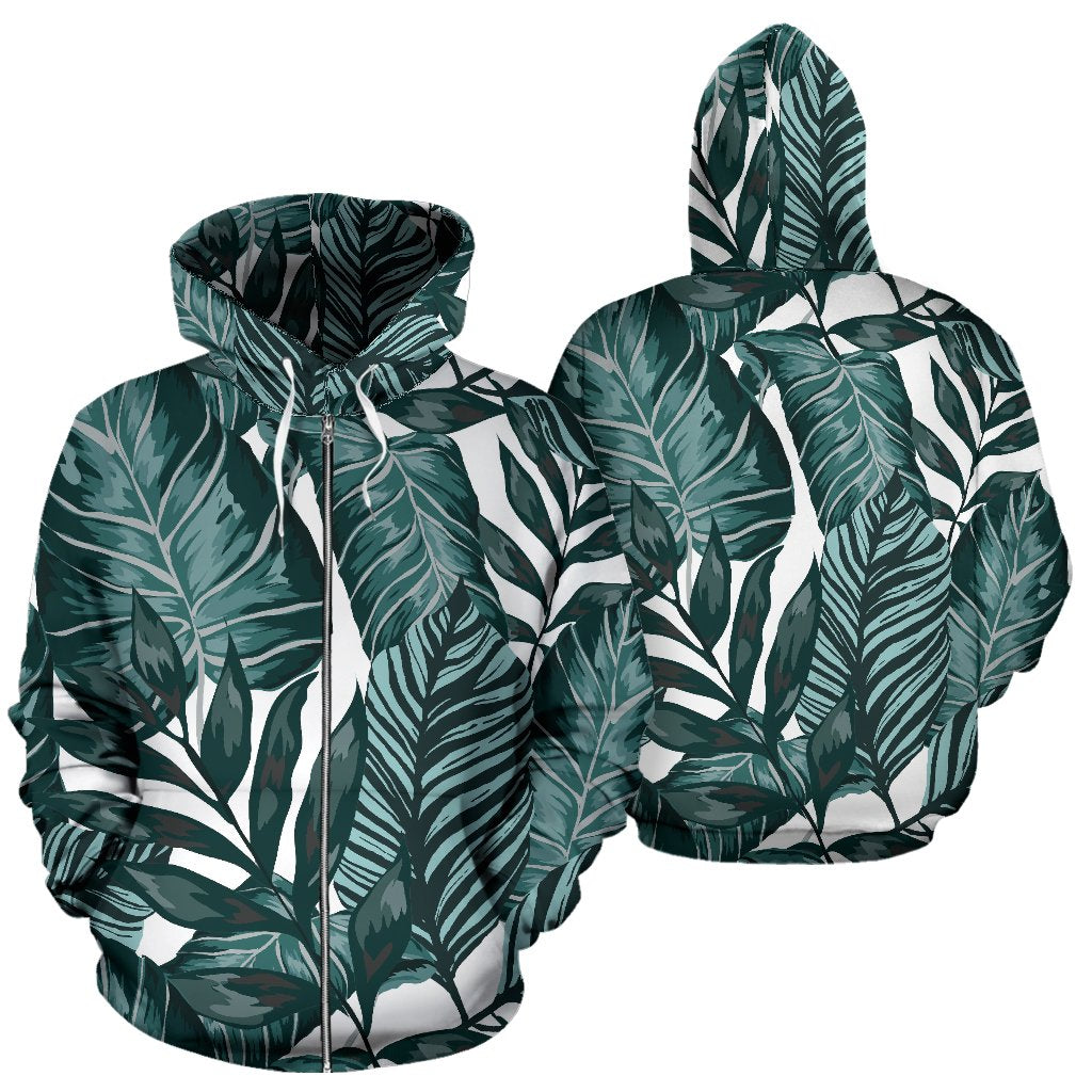 Tropical Palm Leaves Pattern Zip Up Hoodie