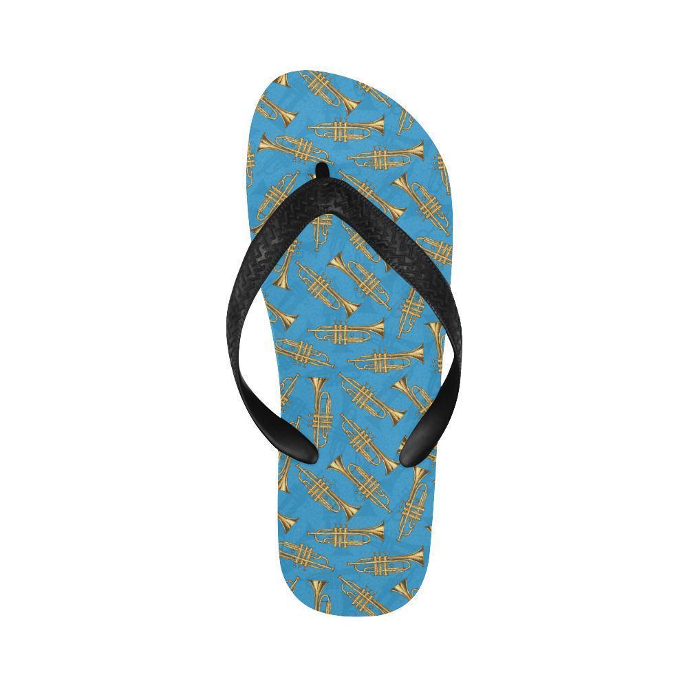 Trumpet Golden Pattern Themed Print Flip Flops-JTAMIGO.COM