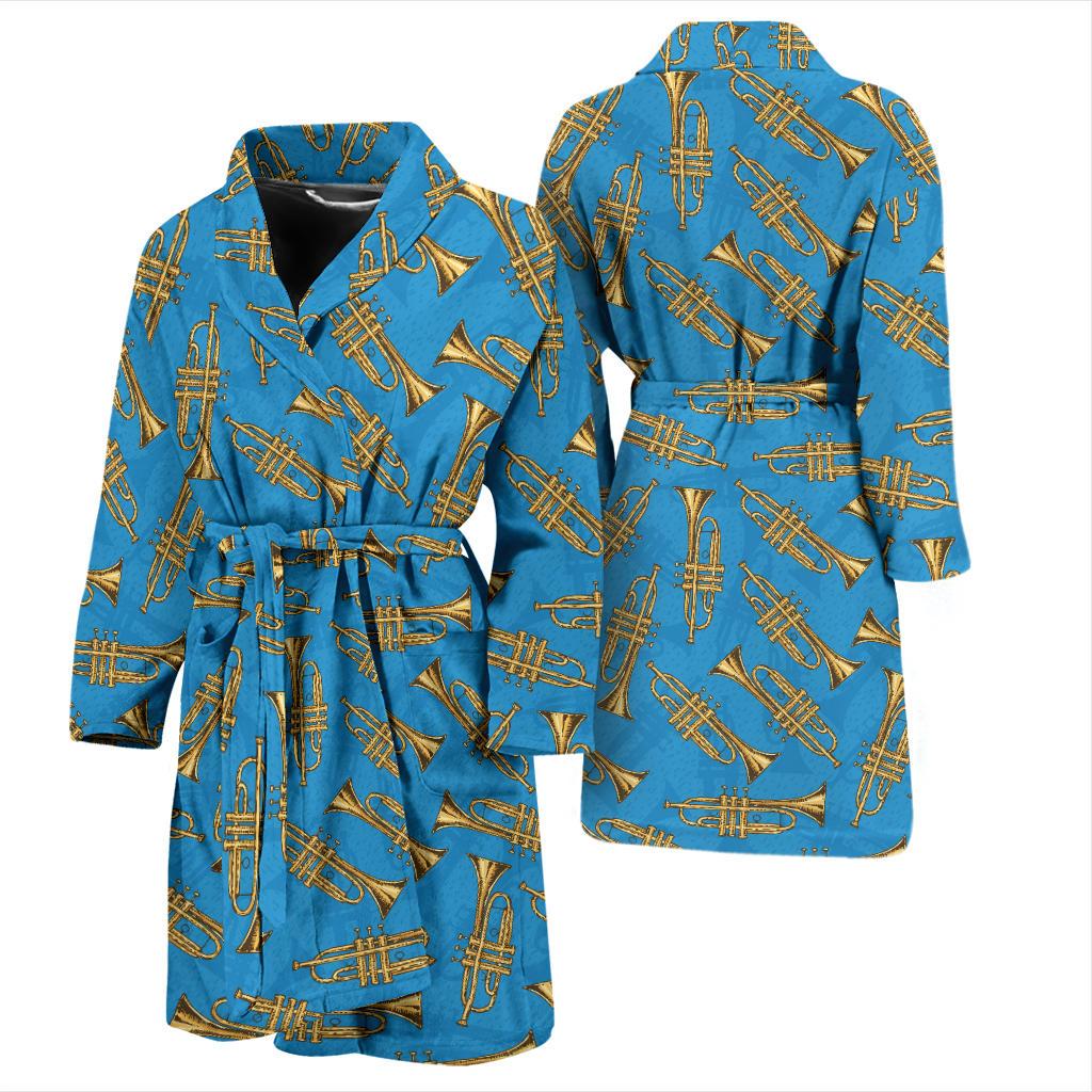 Trumpet Golden Pattern Themed Print Men Bath Robe-JTAMIGO.COM