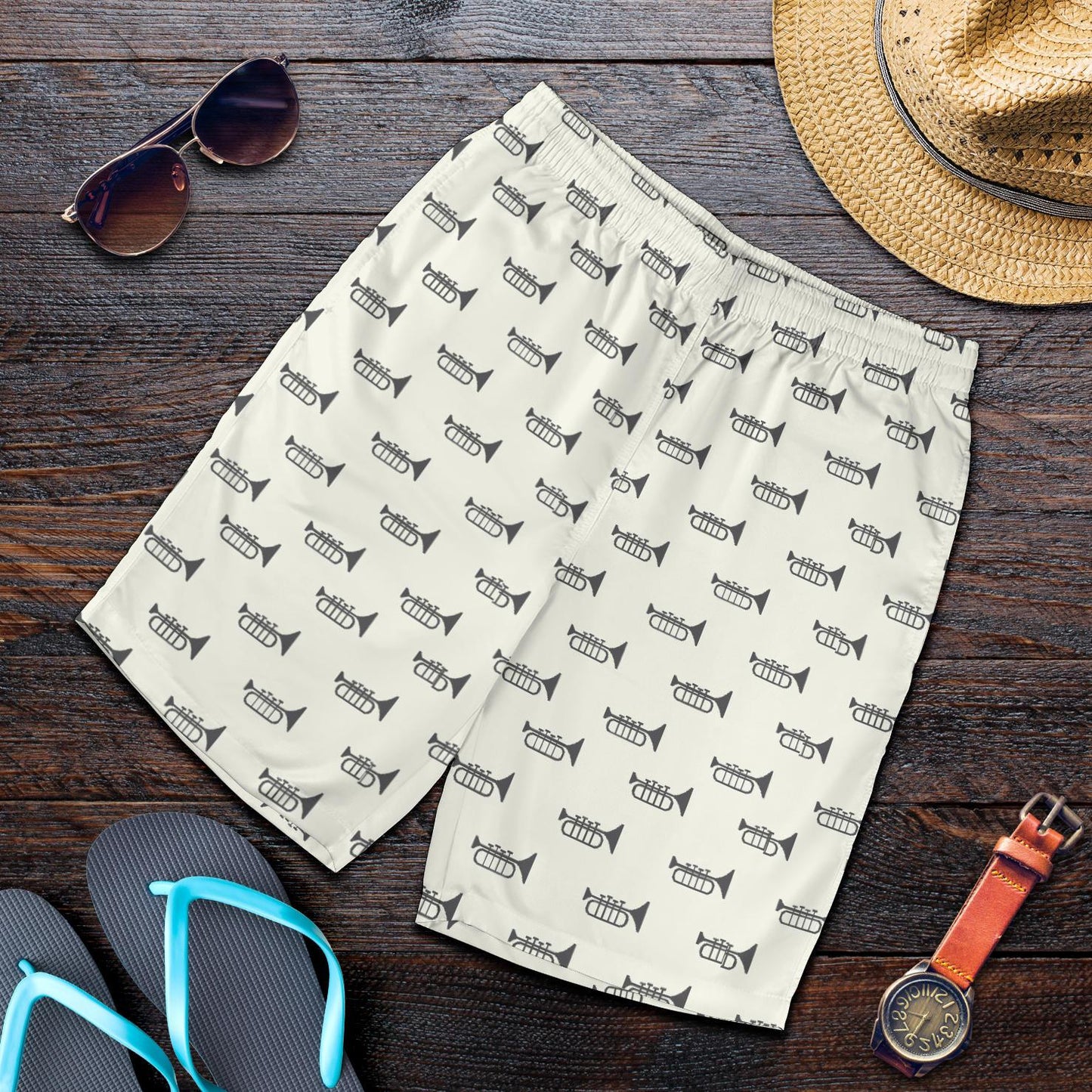 Trumpet Pattern Themed Print Mens Shorts-JTAMIGO.COM