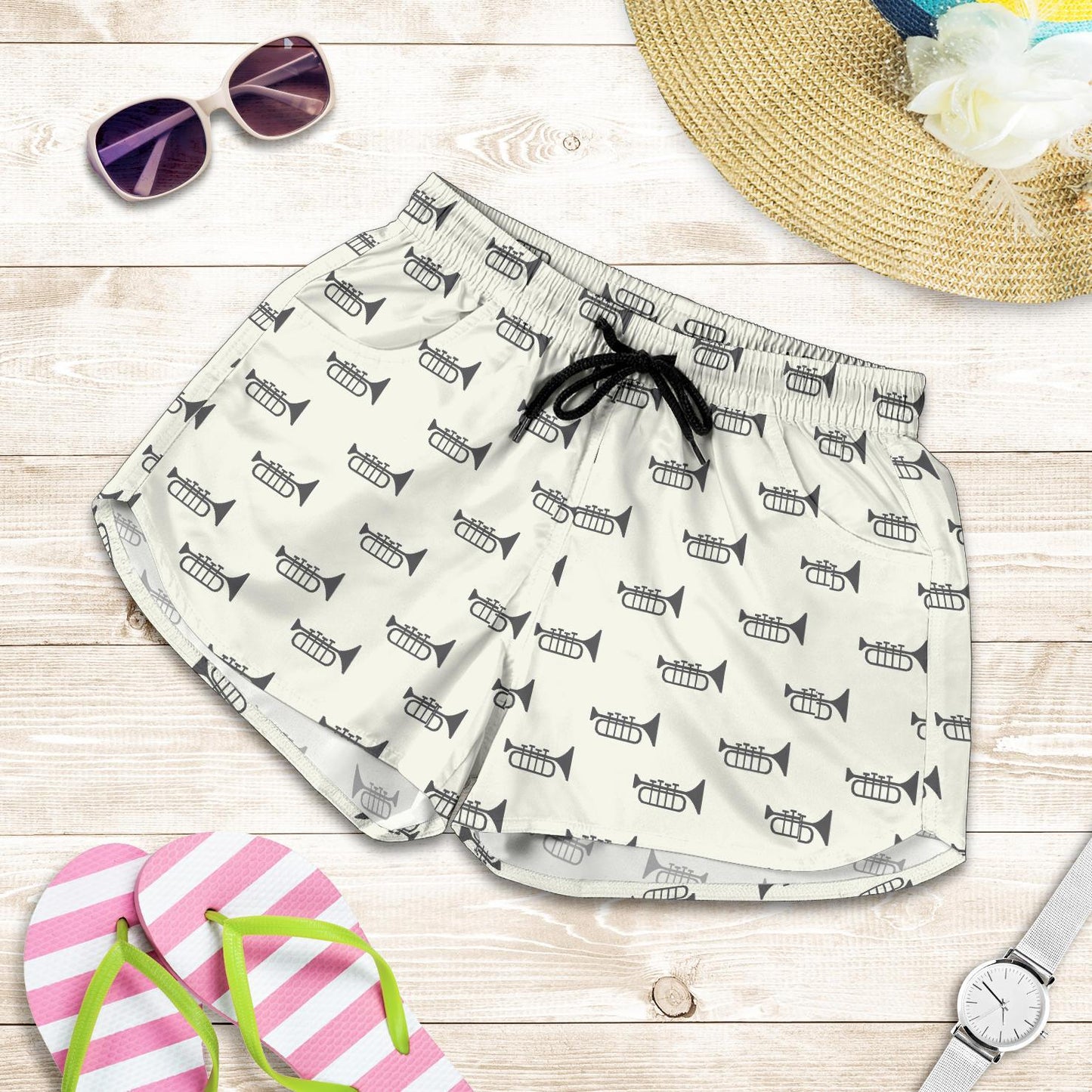 Trumpet Pattern Themed Print Women Shorts-JTAMIGO.COM