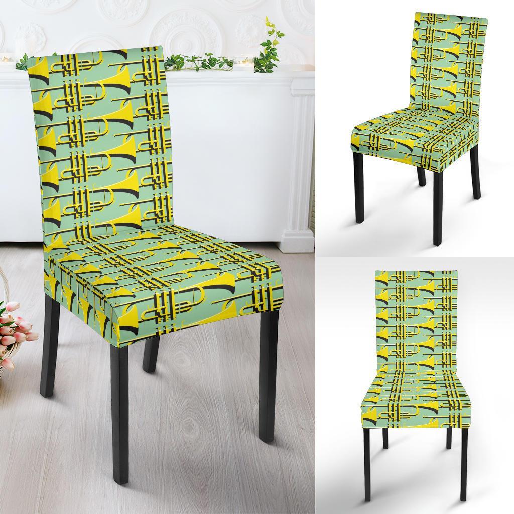 Trumpet Vintage Design Print Dining Chair Slipcover-JTAMIGO.COM