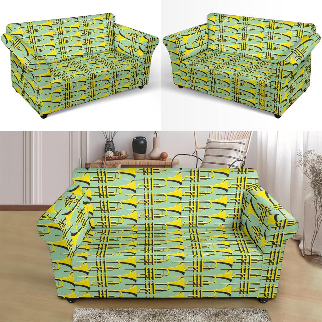 Trumpet Vintage Design Print Loveseat Slipcover-JTAMIGO.COM