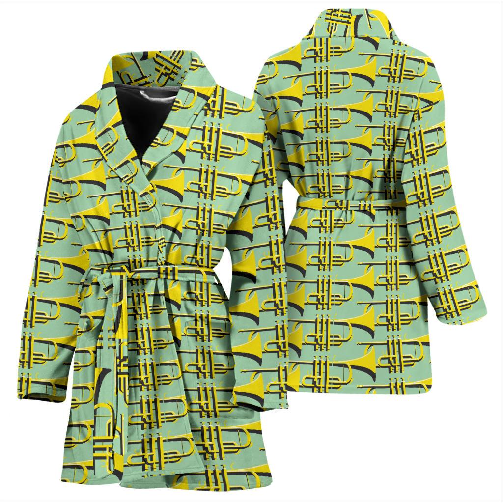 Trumpet Vintage Design Print Women Bath Robe-JTAMIGO.COM