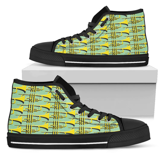 Trumpet Vintage Design Print Women High Top Shoes