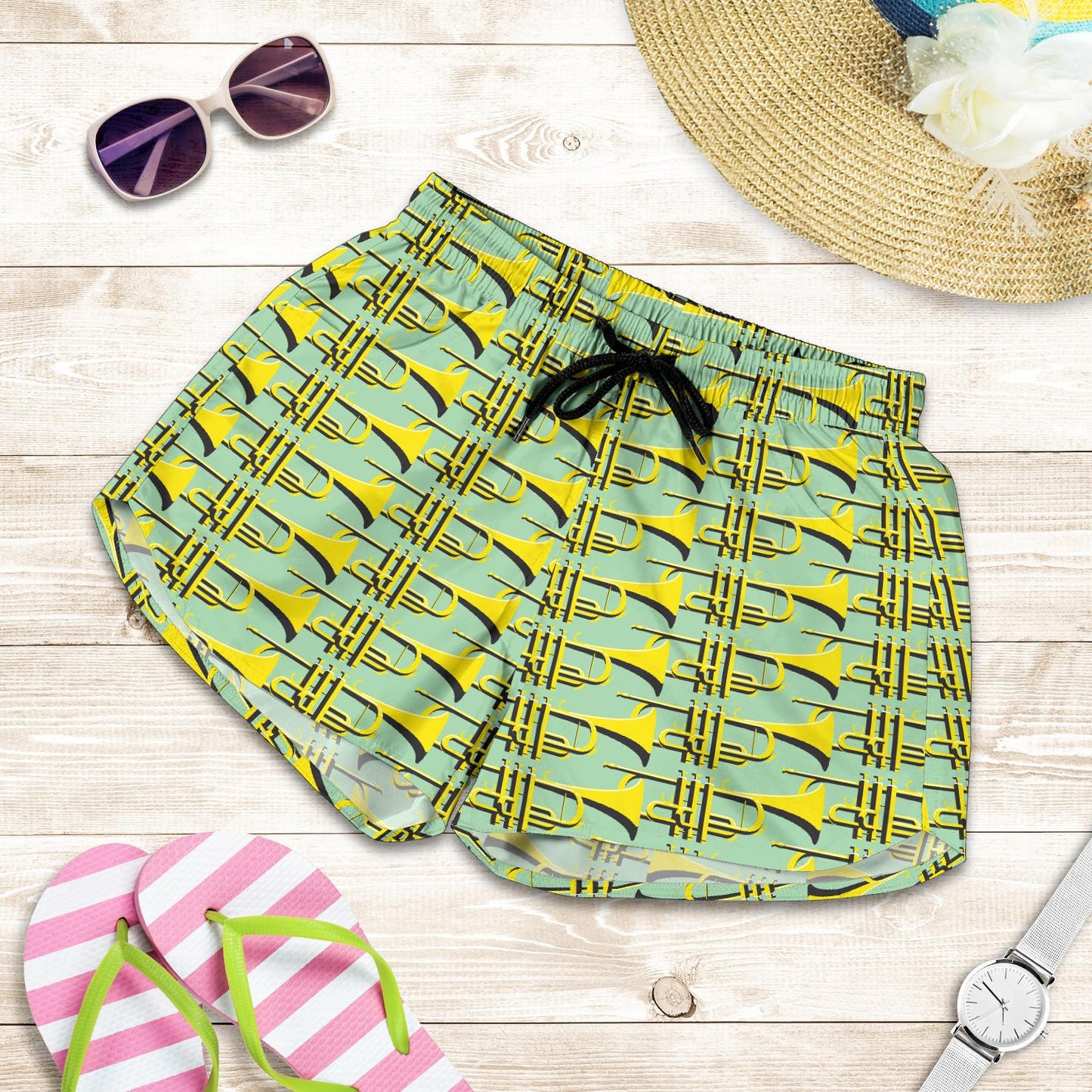 Trumpet Vintage Design Print Women Shorts-JTAMIGO.COM