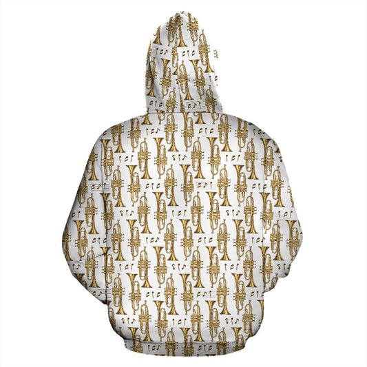 Trumpet with Music Note Print Pullover Hoodie