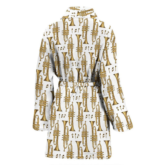 Trumpet with Music Note Print Women Bath Robe-JTAMIGO.COM