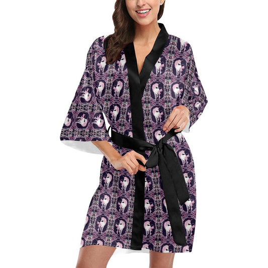 Unicorn Fantastic Flower Women Short Kimono Robe