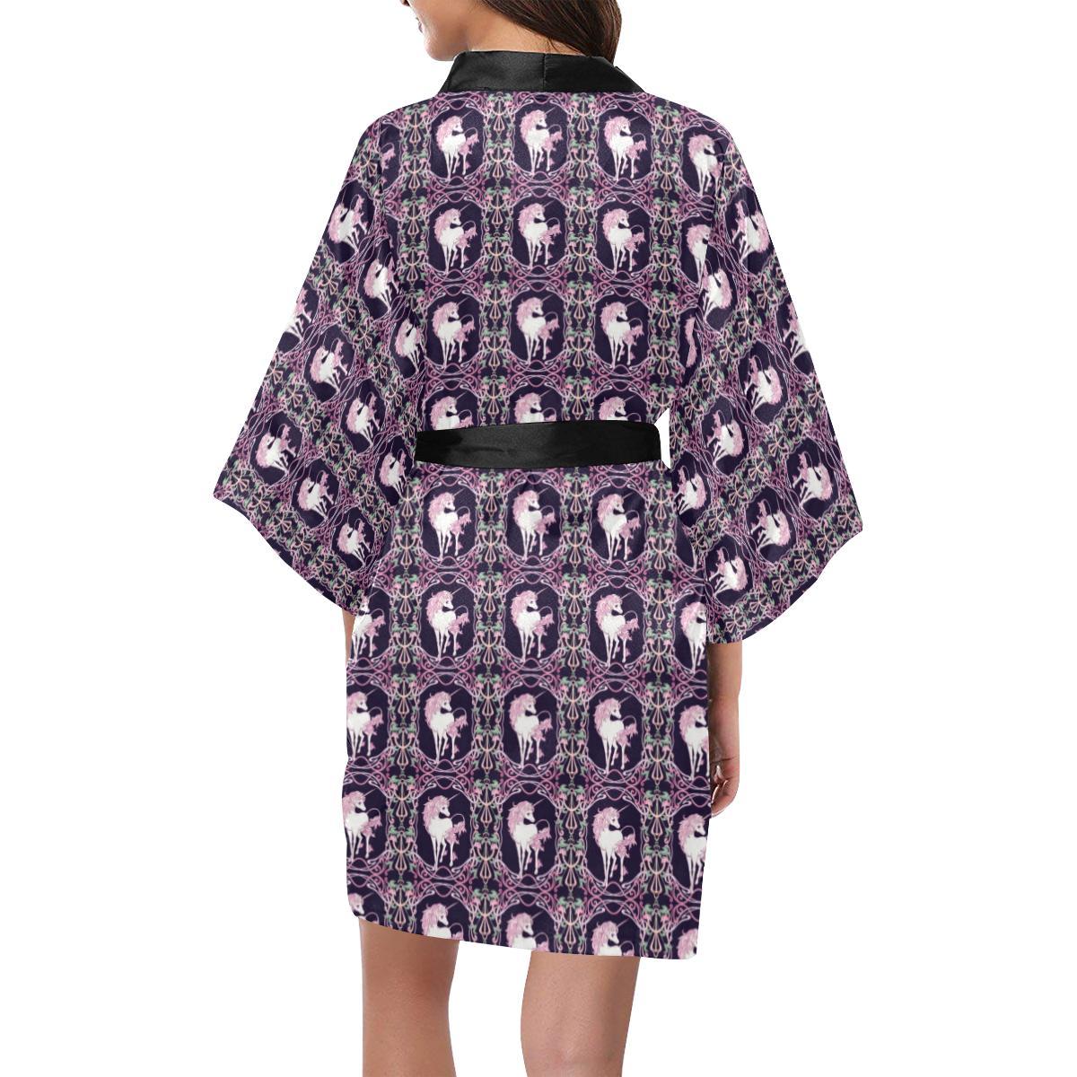 Unicorn Fantastic Flower Women Short Kimono Robe
