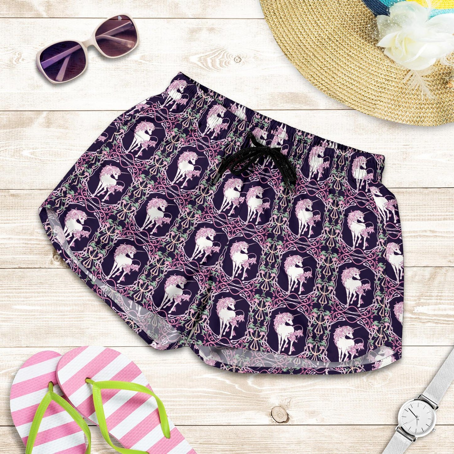 Unicorn Fantastic Flower Women Shorts-JTAMIGO.COM