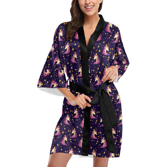 Unicorn Princess Star Sparkle Women Short Kimono Robe