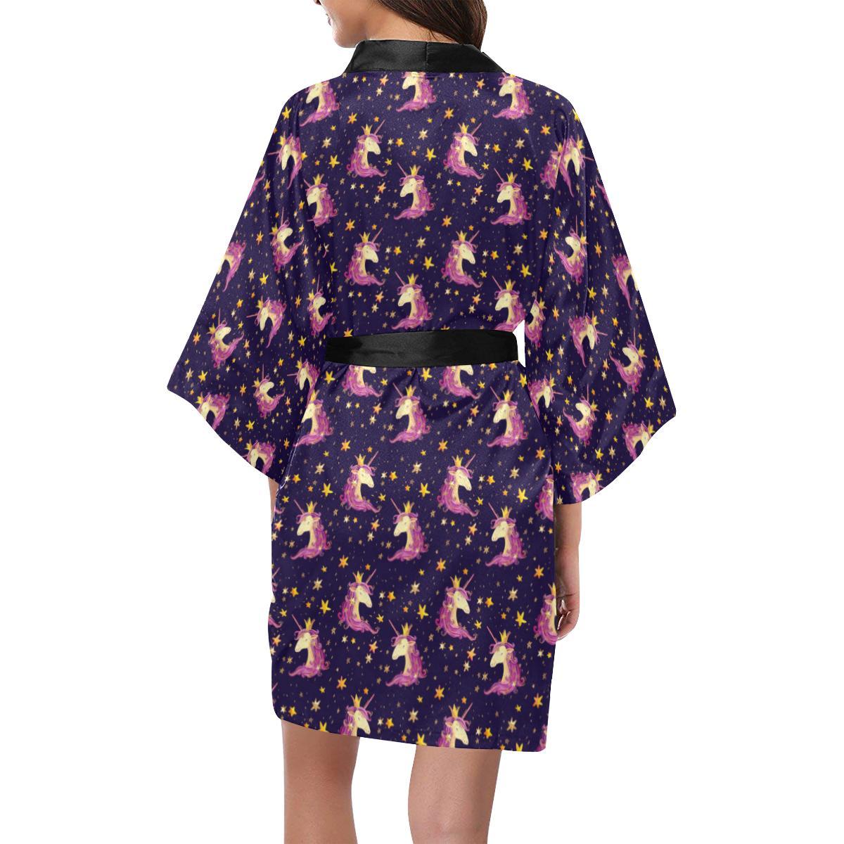 Unicorn Princess Star Sparkle Women Short Kimono Robe