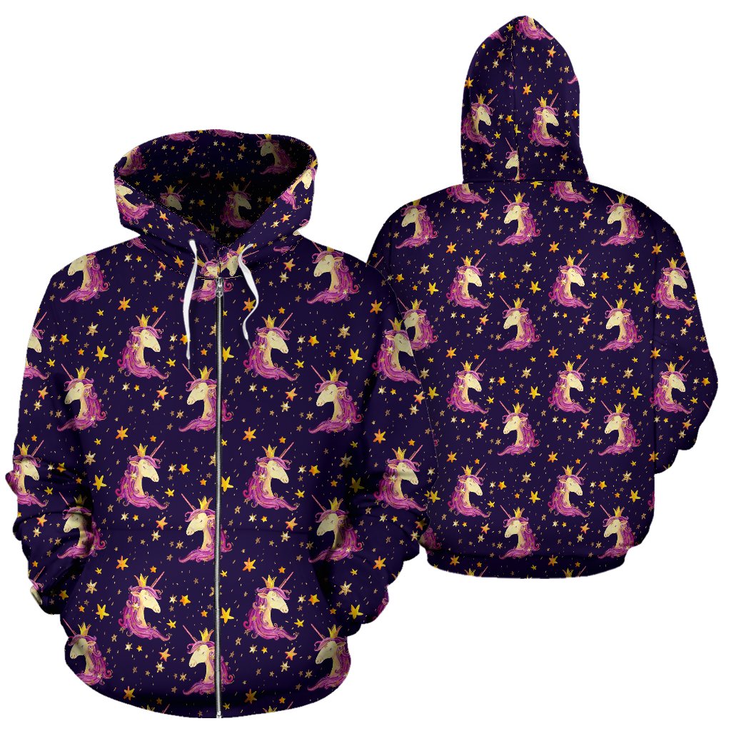 Unicorn Princess Star Sparkle Zip Up Hoodie