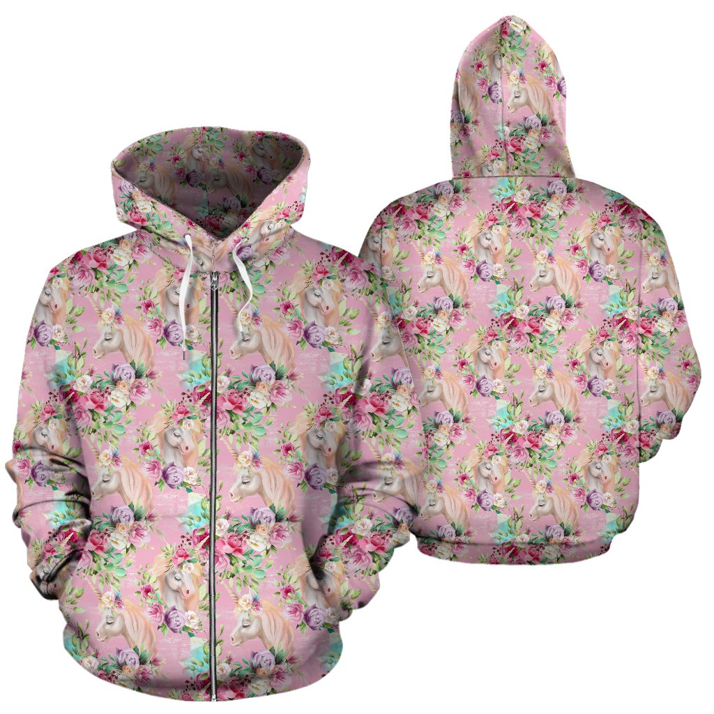 Unicorn Princess with Rose Zip Up Hoodie