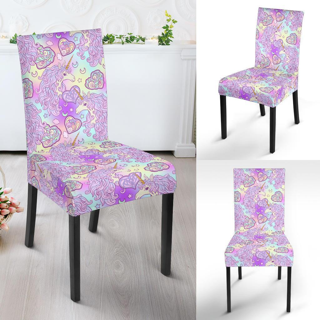 Unicorn Rainbow Star Heart Print Dining Chair Slipcover-JTAMIGO.COM