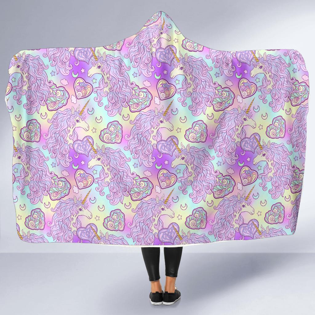 Unicorn Rainbow Star Heart Print Hooded Blanket-JTAMIGO.COM