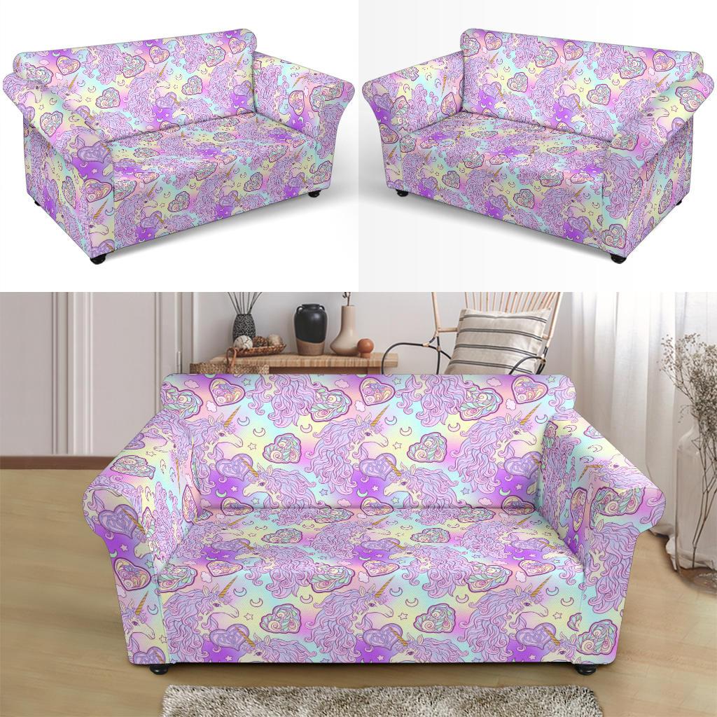 Unicorn Rainbow Star Heart Print Loveseat Slipcover-JTAMIGO.COM