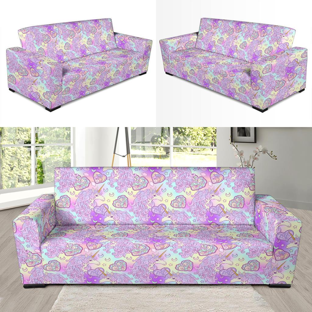 Unicorn Rainbow Star Heart Print Sofa Slipcover-JTAMIGO.COM