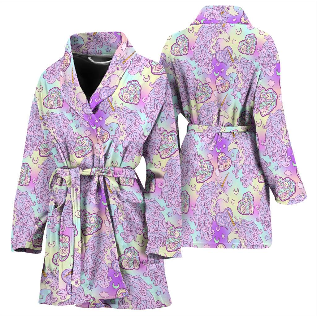 Unicorn Rainbow Star Heart Print Women Bath Robe-JTAMIGO.COM