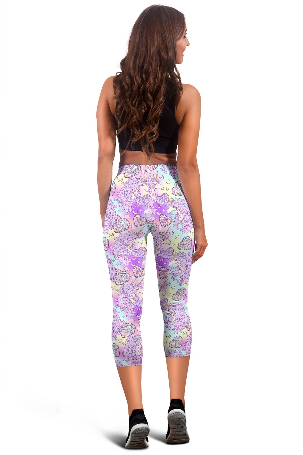 Unicorn Rainbow Star Heart Print Women Capris