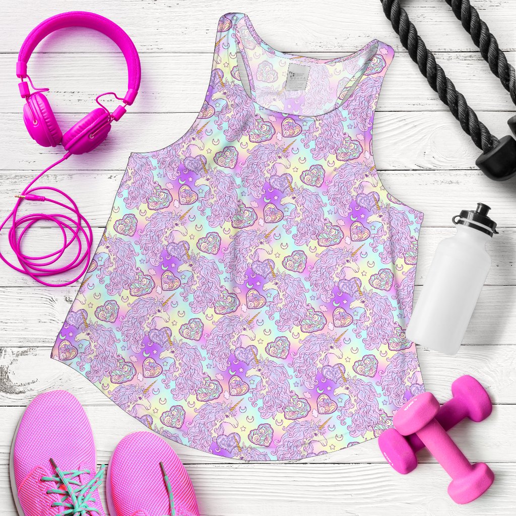 Unicorn Rainbow Star Heart Print Women Racerback Tank Top