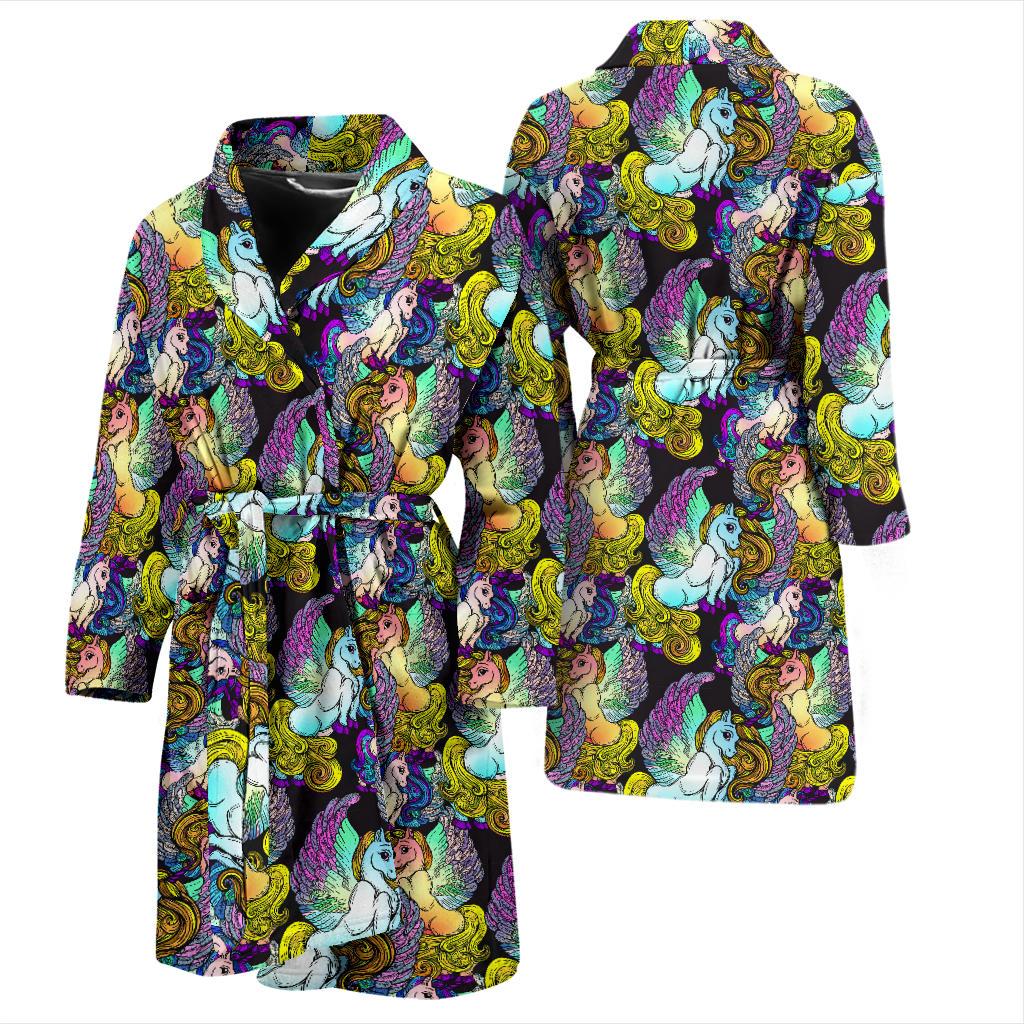 Unicorn With Wings Print Pattern Men Bath Robe-JTAMIGO.COM