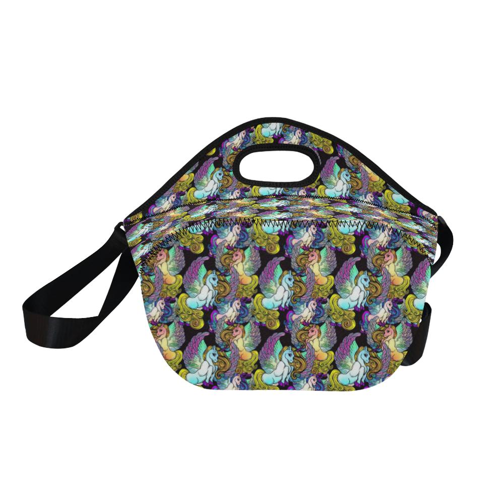 Unicorn With Wings Print Pattern Neoprene Lunch Bag (Model 1669)(Large)-JTAMIGO.COM