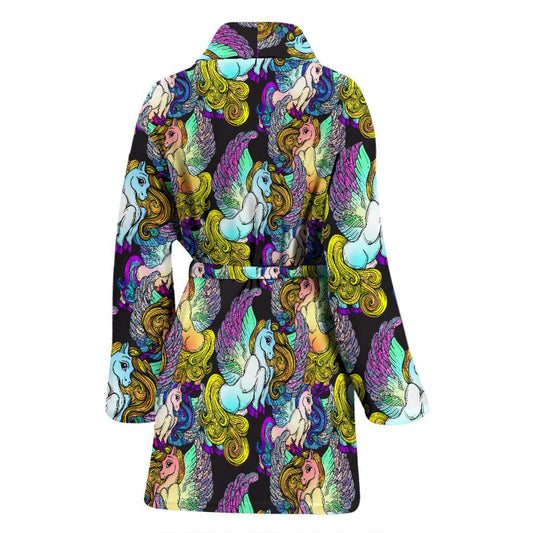 Unicorn With Wings Print Pattern Women Bath Robe-JTAMIGO.COM