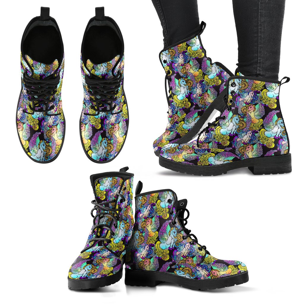 Unicorn With Wings Print Pattern Women Leather Boots-JTAMIGO.COM