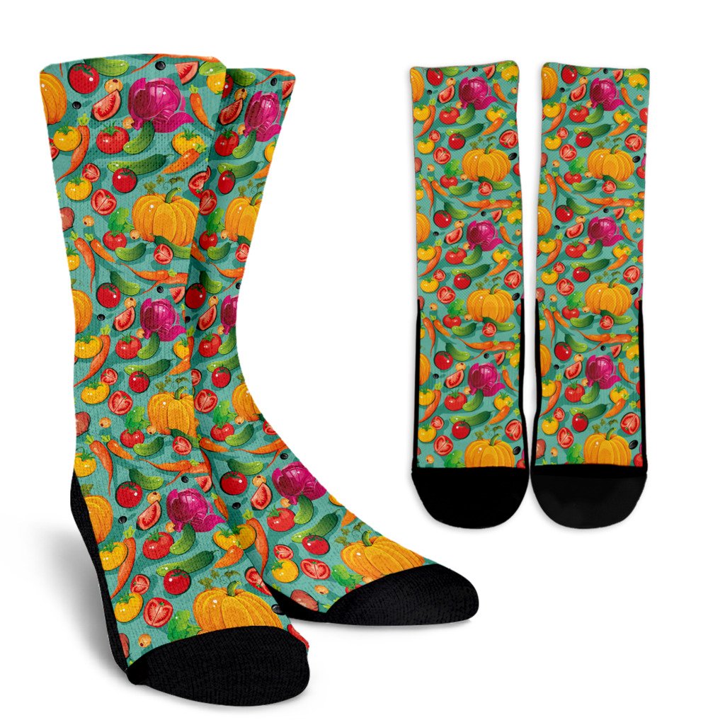 Vegan Colorful Themed Design Print Crew Socks