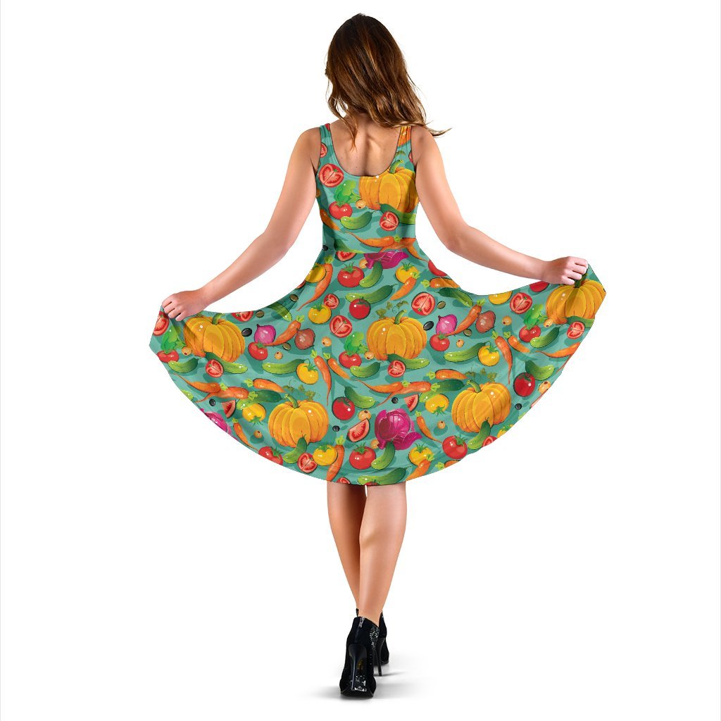 Vegan Colorful Themed Design Print Sleeveless Dress