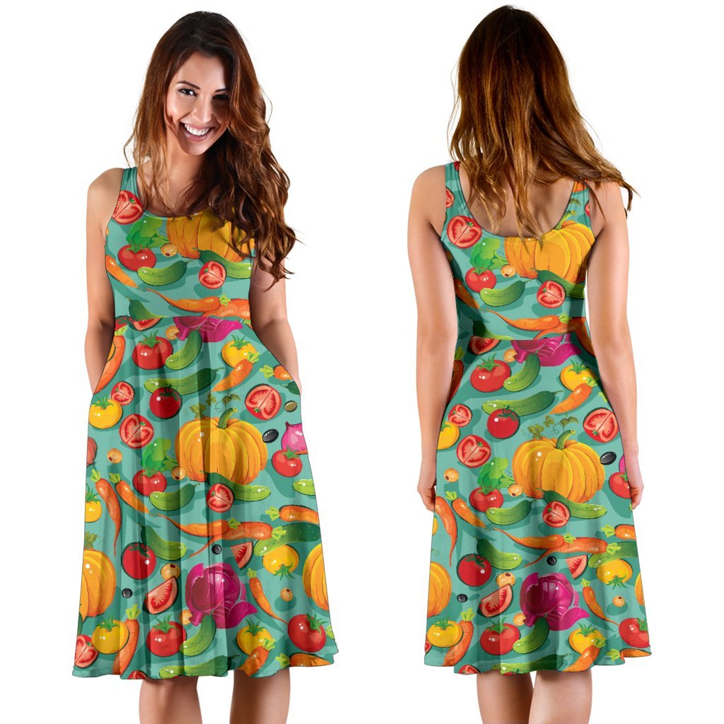 Vegan Colorful Themed Design Print Sleeveless Dress