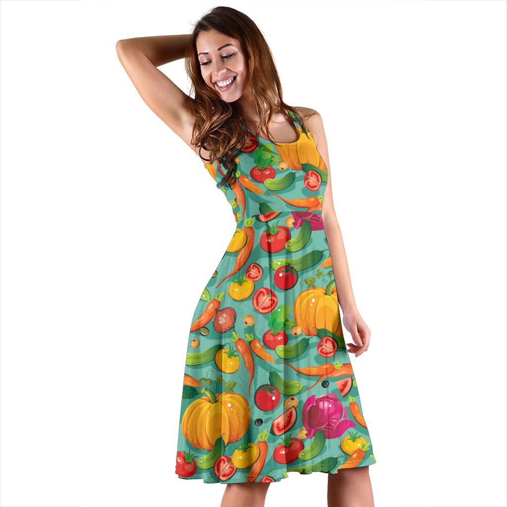 Vegan Colorful Themed Design Print Sleeveless Dress