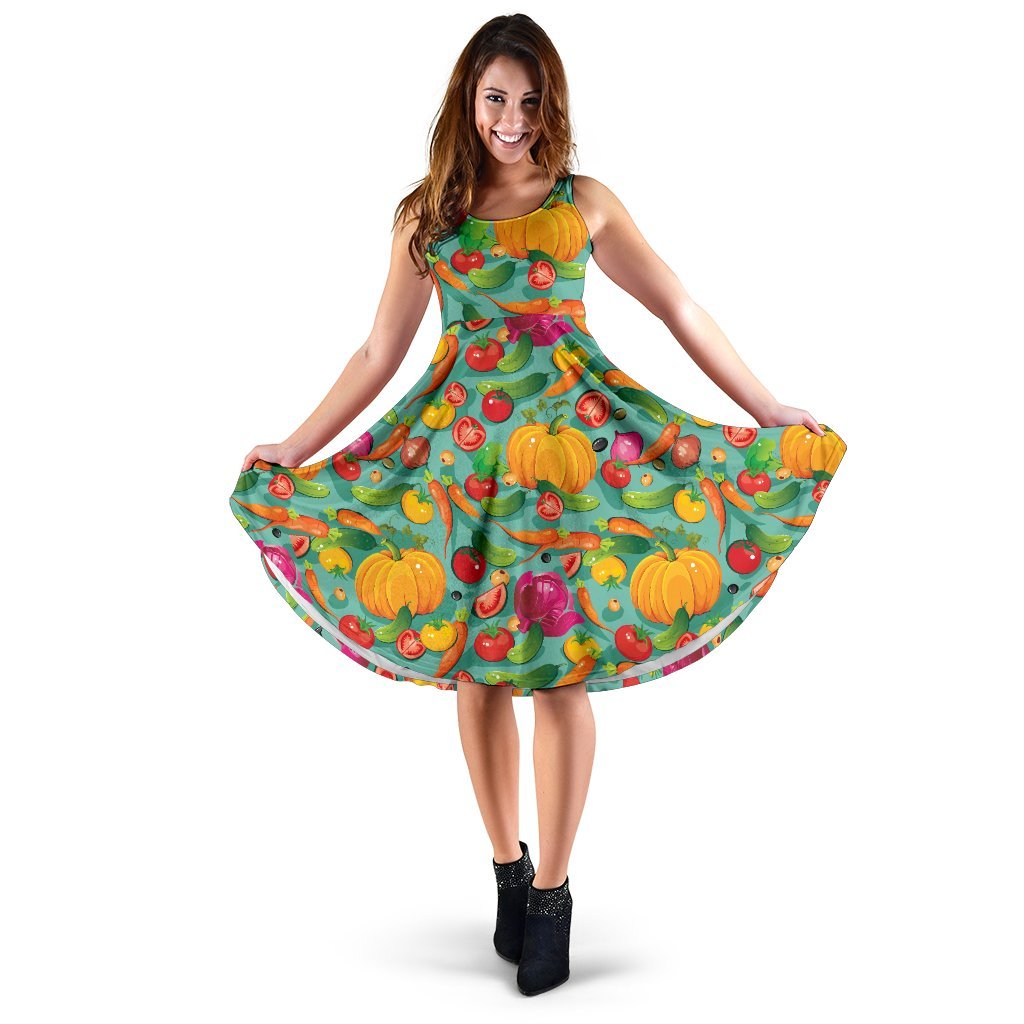 Vegan Colorful Themed Design Print Sleeveless Dress