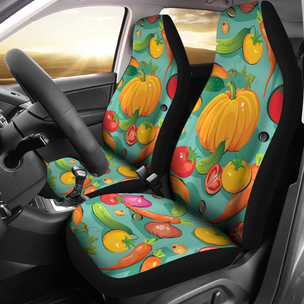 Vegan Colorful Themed Design Print Universal Fit Car Seat Covers