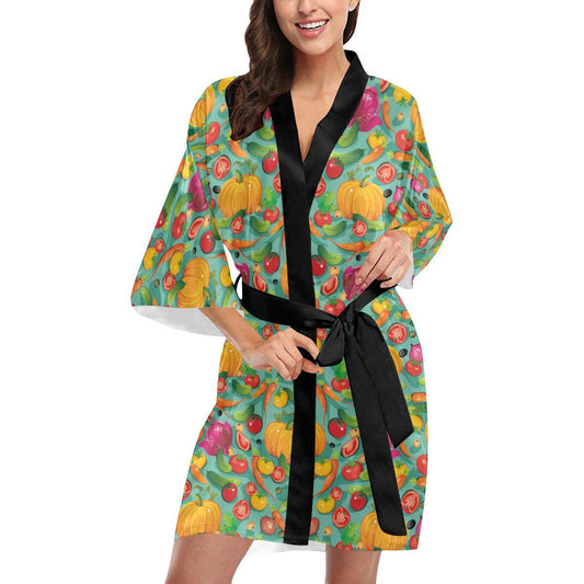Vegan Colorful Themed Design Print Women Short Kimono Robe