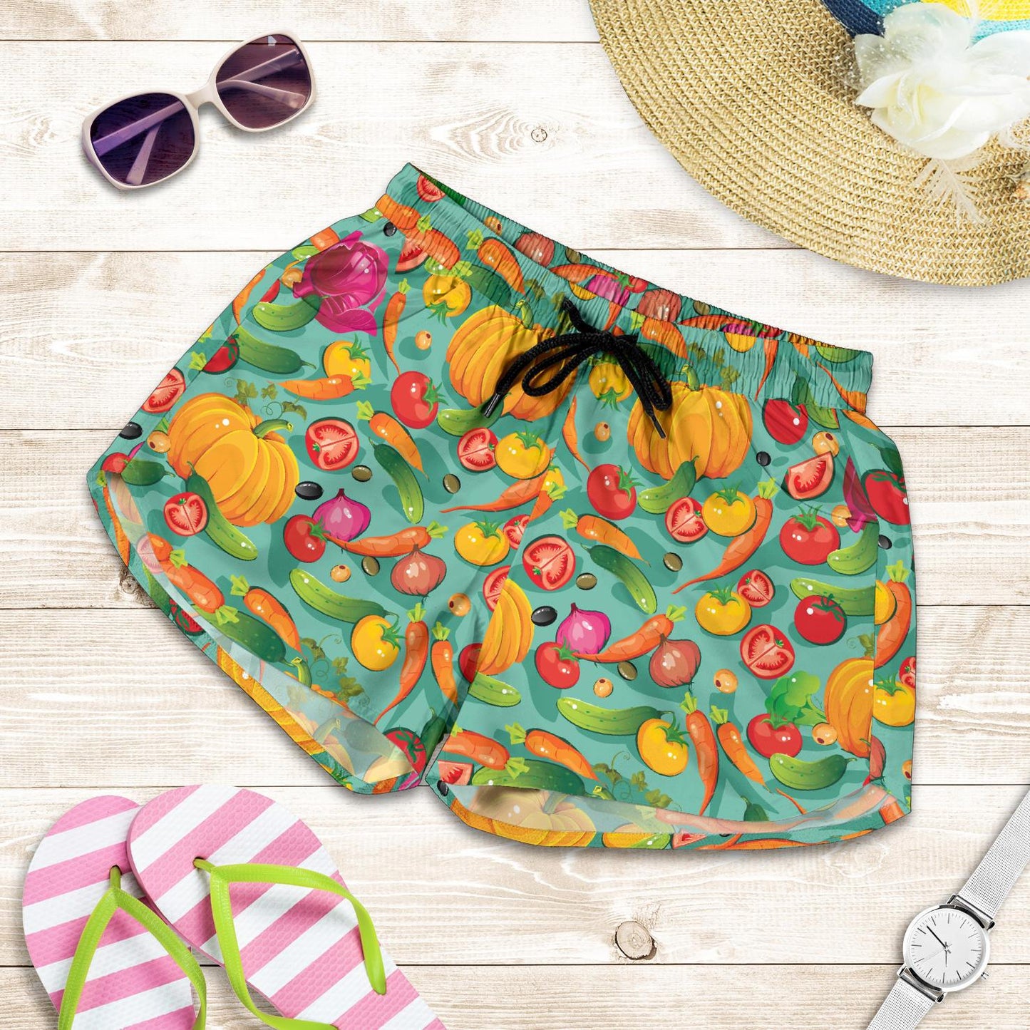 Vegan Colorful Themed Design Print Women Shorts-JTAMIGO.COM