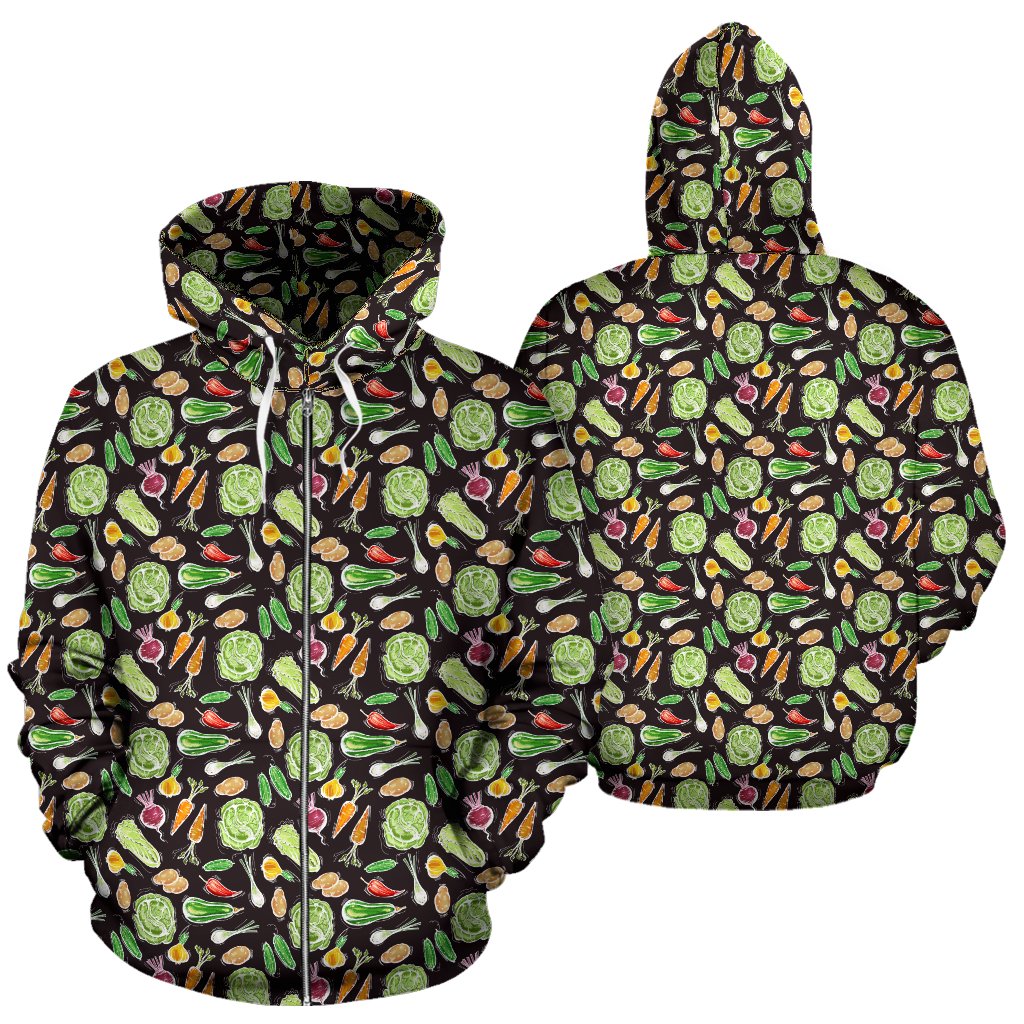 Vegan Draw Themed Design Print Zip Up Hoodie