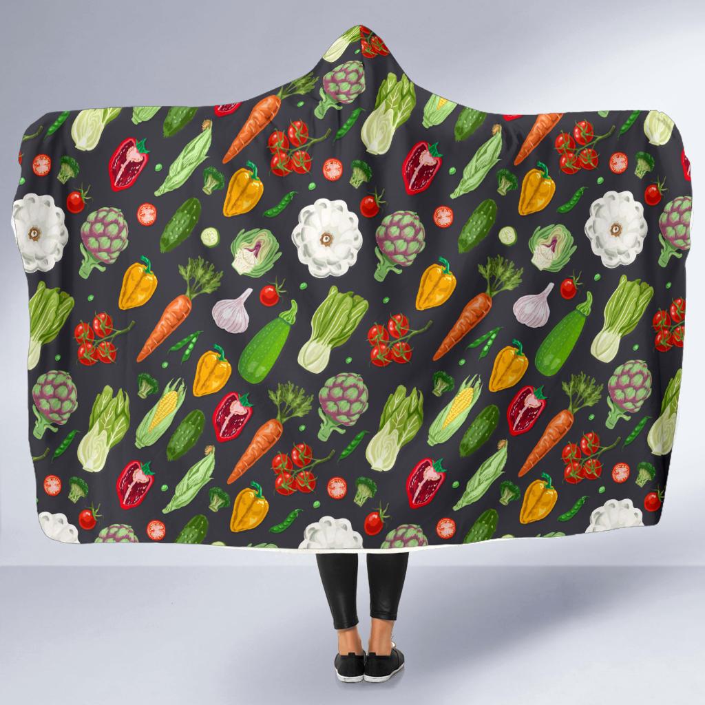 Vegan Pattern Themed Design Print Hooded Blanket-JTAMIGO.COM