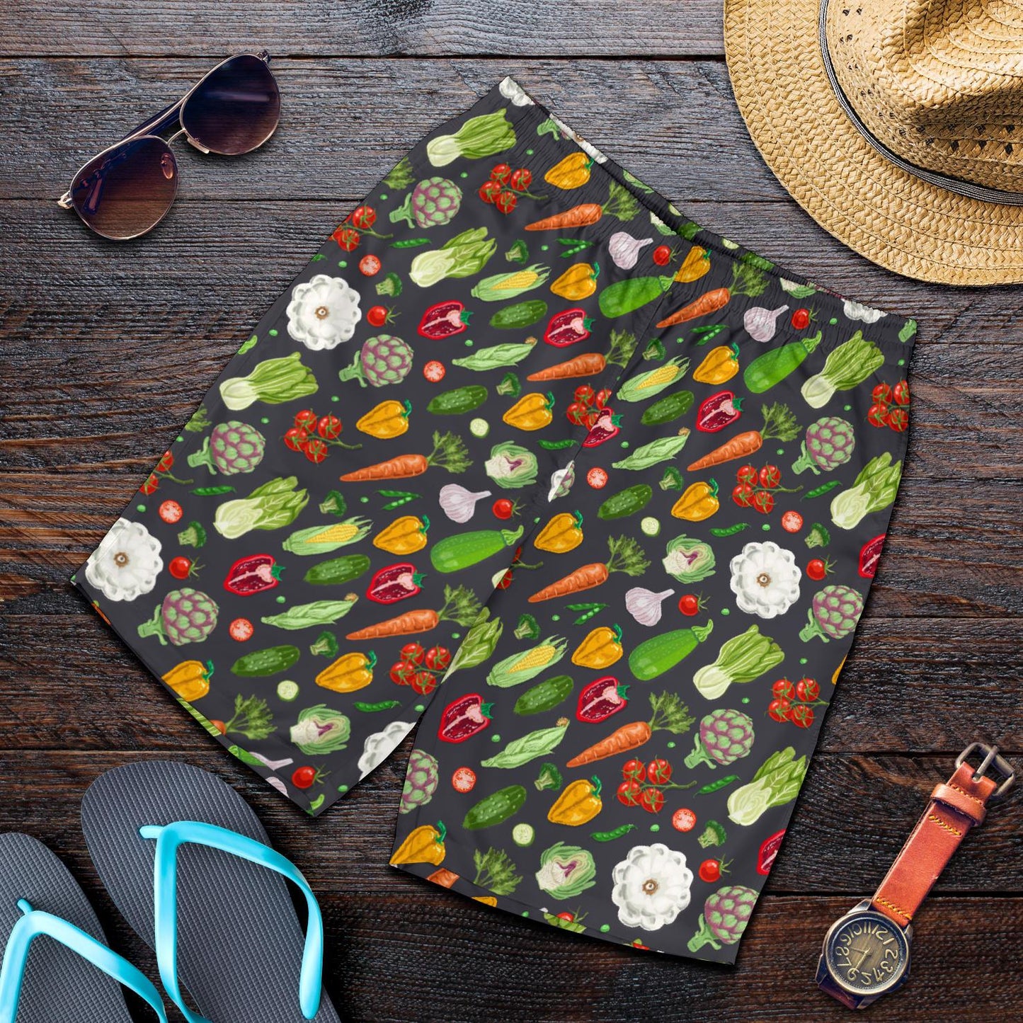 Vegan Pattern Themed Design Print Mens Shorts-JTAMIGO.COM
