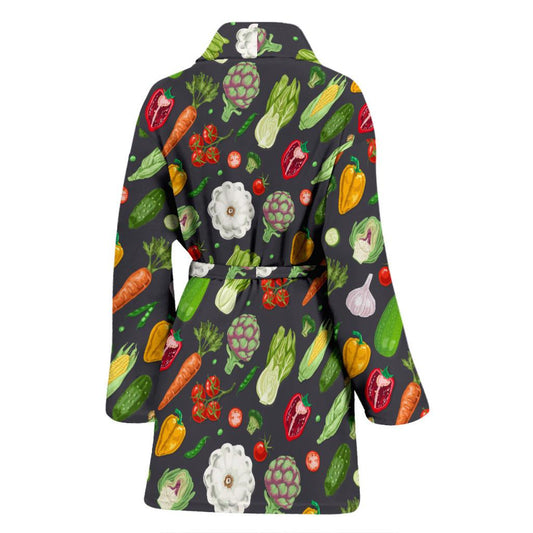 Vegan Pattern Themed Design Print Women Bath Robe-JTAMIGO.COM