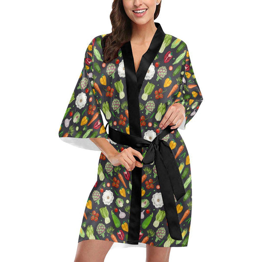 Vegan Pattern Themed Design Print Women Short Kimono Robe
