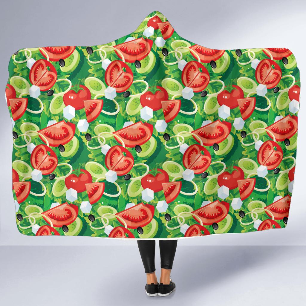 Vegan Salad Themed Design Print Hooded Blanket-JTAMIGO.COM