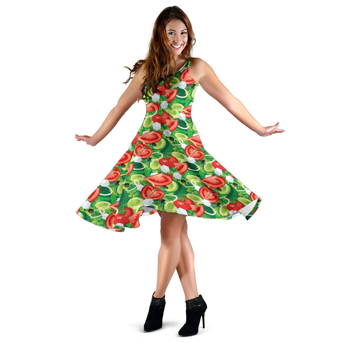 Vegan Salad Themed Design Print Sleeveless Dress