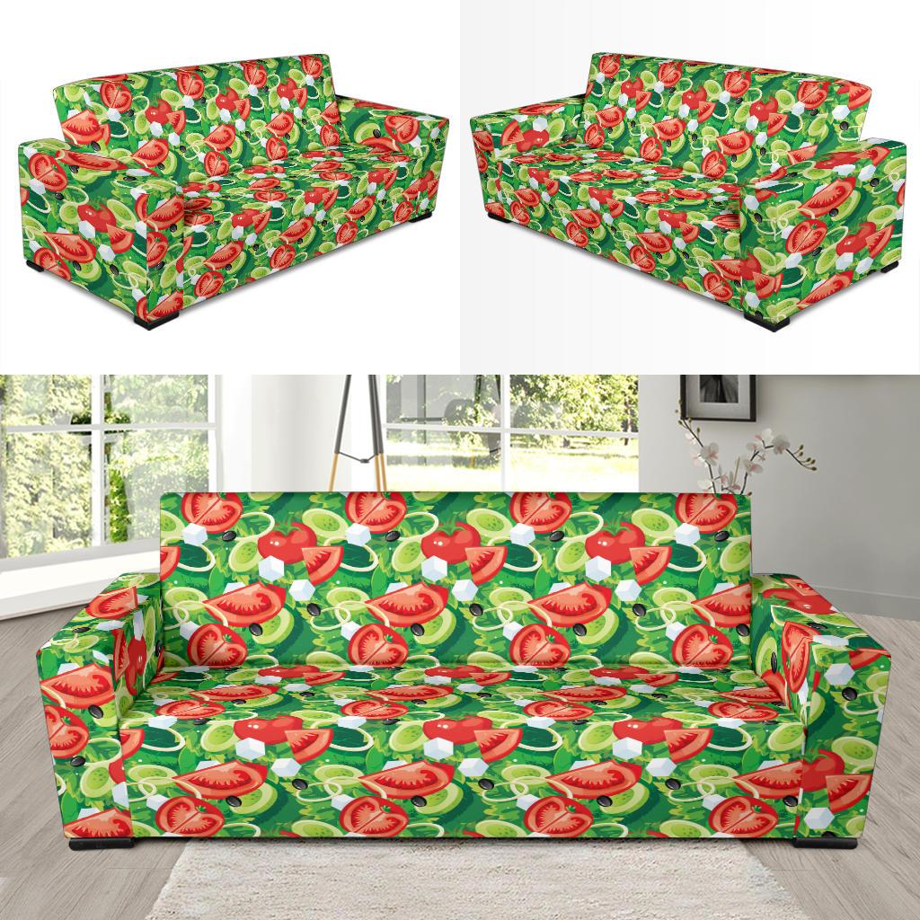 Vegan Salad Themed Design Print Sofa Slipcover-JTAMIGO.COM