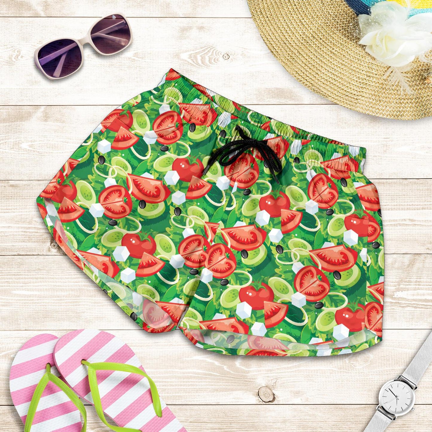 Vegan Salad Themed Design Print Women Shorts-JTAMIGO.COM