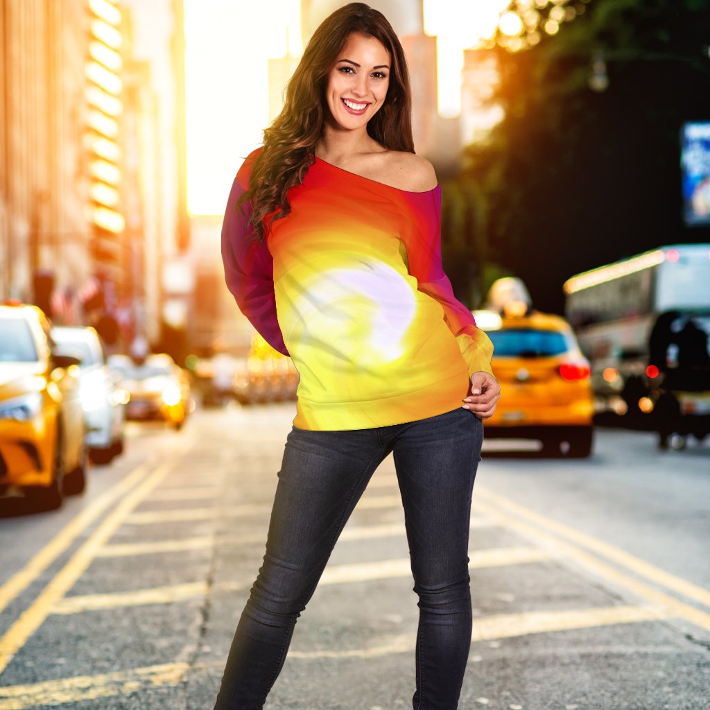 Vortex Twist Swirl Flame Themed Off Shoulder Sweatshirt