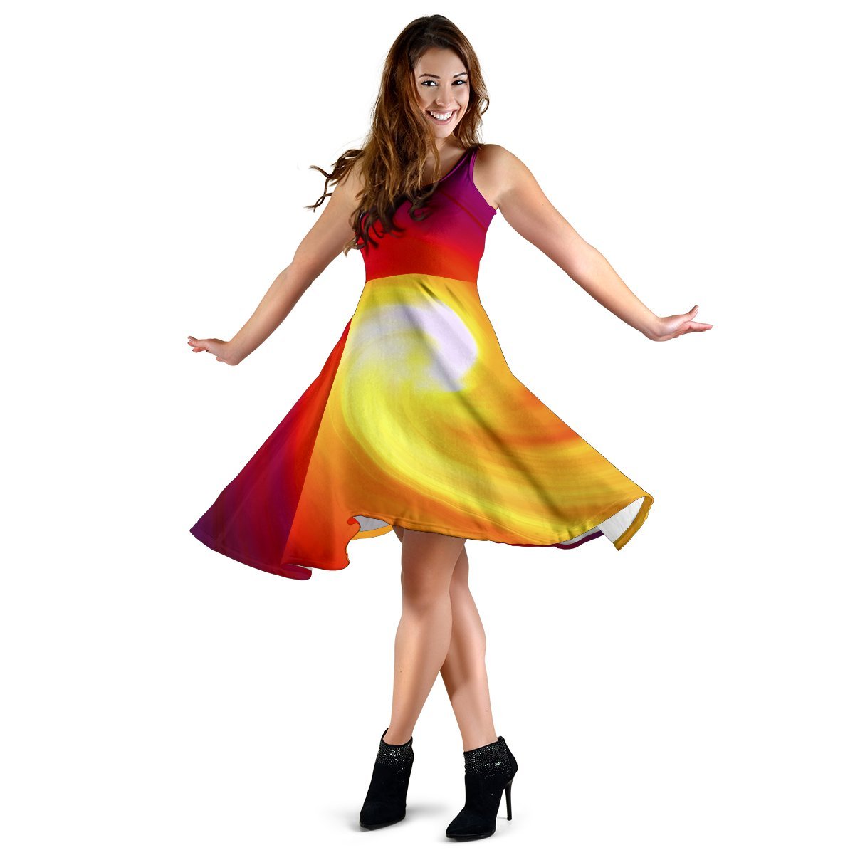 Vortex Twist Swirl Flame Themed Sleeveless Dress